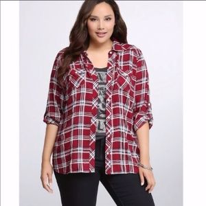 Torrid Burgundy Plaid Button Down Shirt